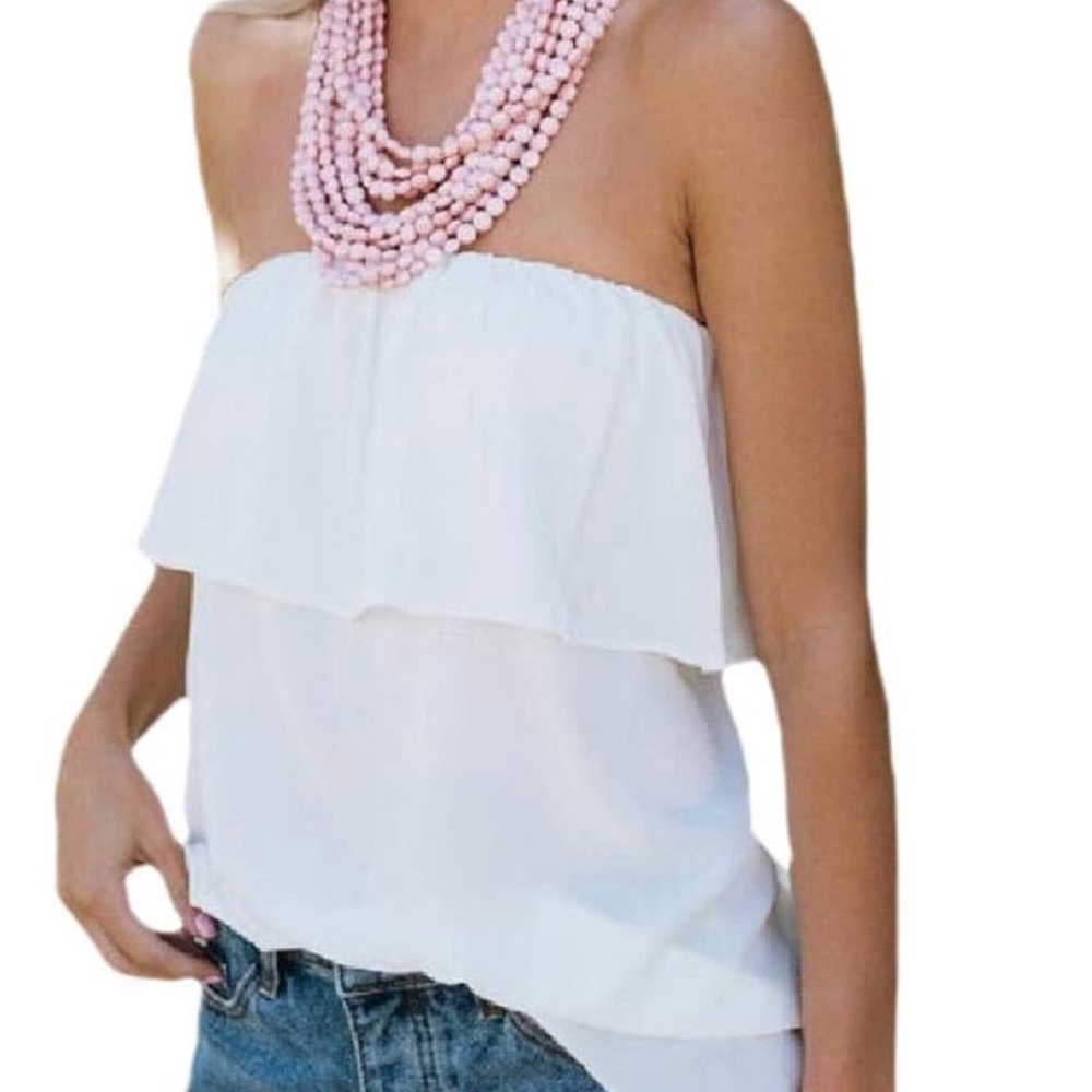 Vici White Strapless Ruffled Blouse